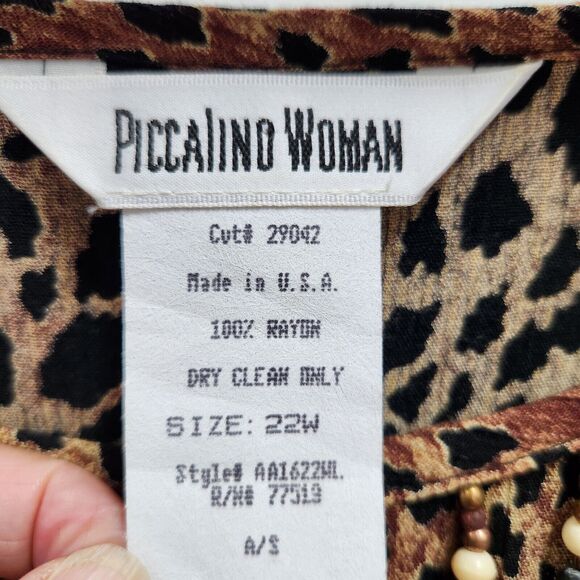 VTG Piccalino Womens Plus One Piece Shirt Dress Size 22W Maxi Animal Print Beads - Picture 2 of 11